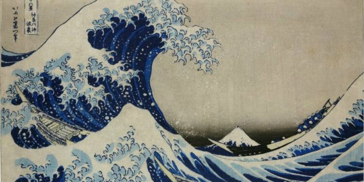 لوحة الأمواج العظيمة للفنان هوكوساي، رسمها فى الفترة ما بين 1829 إلى 1832