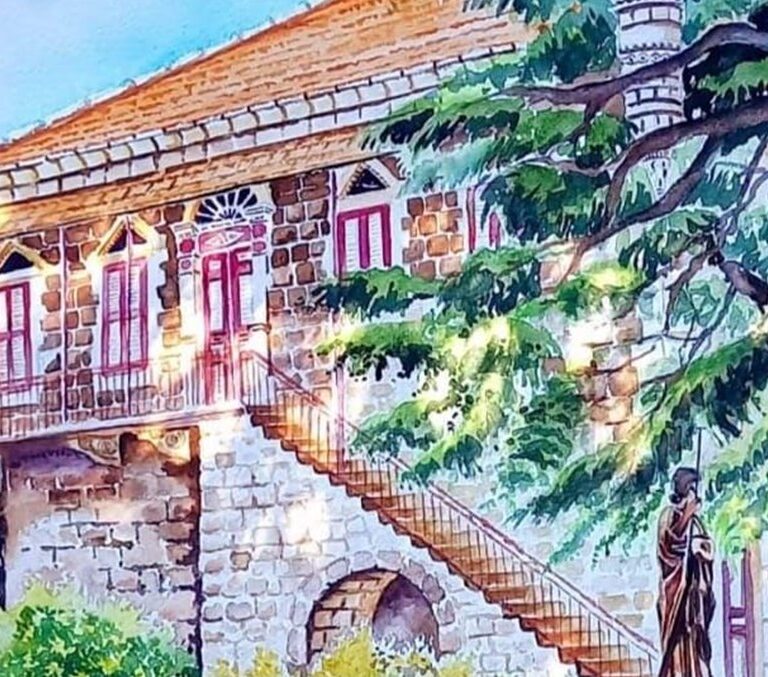 منازل حصرون طوابع بريديّة في لوحة هادي يزبك