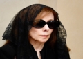 Lebanese singer Nouhad Wadie Haddad, known as Fairuz, mother of late Lebanese composer and musician Ziad Rahbani attends his funeral at a church in Bikfaya town in the Matn District region of Mount Lebanon, Lebanon, 28 July 2025.  EPA/ABBAS SALMAN