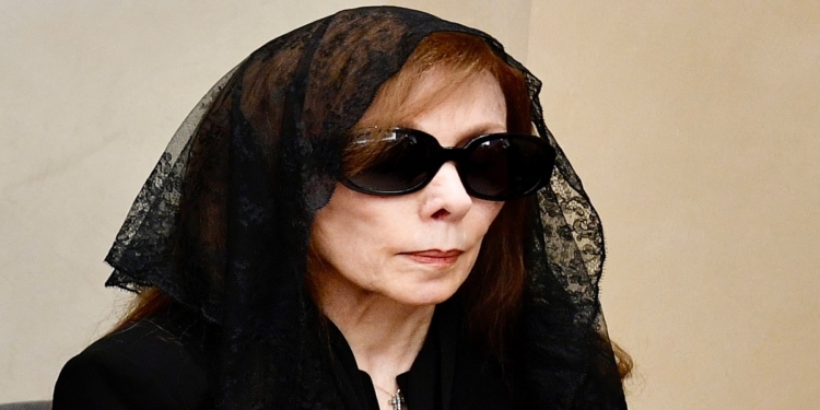 Lebanese singer Nouhad Wadie Haddad, known as Fairuz, mother of late Lebanese composer and musician Ziad Rahbani attends his funeral at a church in Bikfaya town in the Matn District region of Mount Lebanon, Lebanon, 28 July 2025.  EPA/ABBAS SALMAN