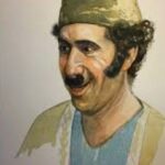 الصورة: لوحة تمثّل الفنّان الراحل نبيه أبو الحسن بدور أخوت شانيه